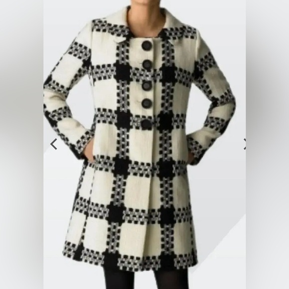 Milly Black and White Checkered Trench Coat - Picture 3 of 14
